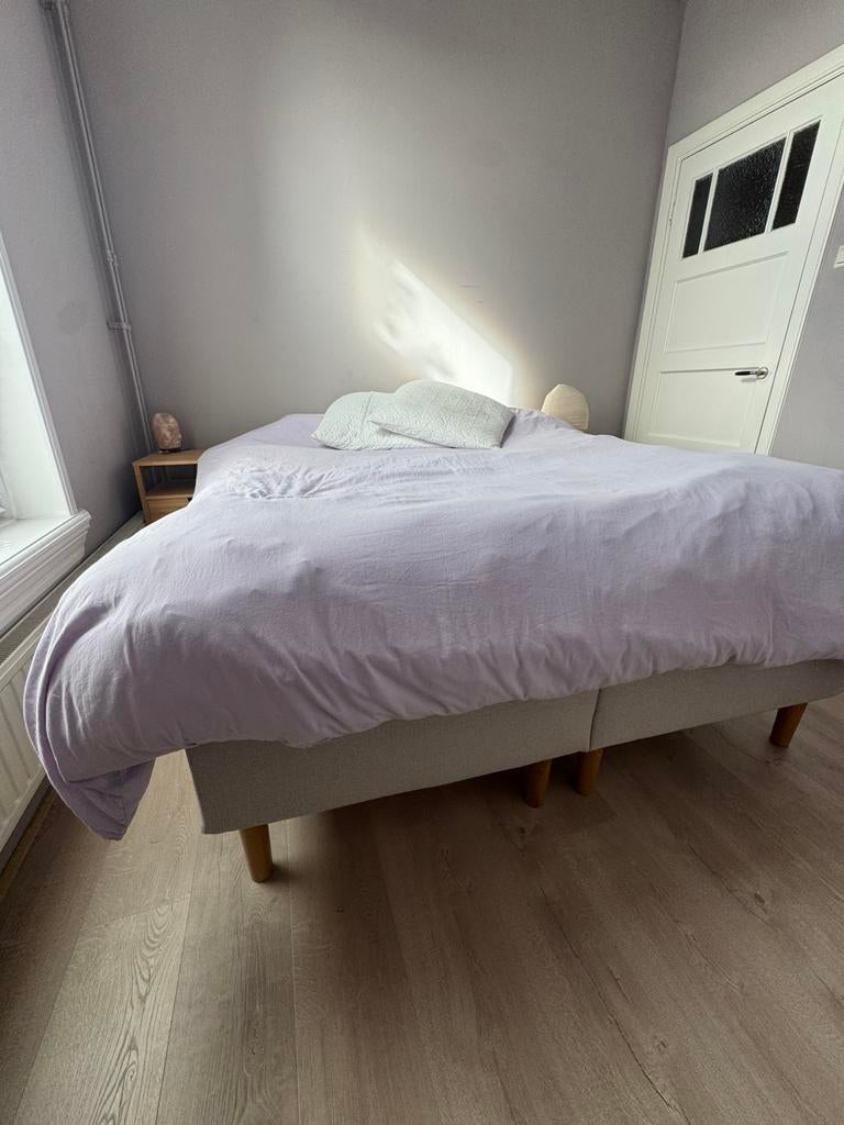 Bed boxspring Ikea 160x200 Evenskjer beige, Ophalen, Beige, Tweepersoons, Zo goed als nieuw