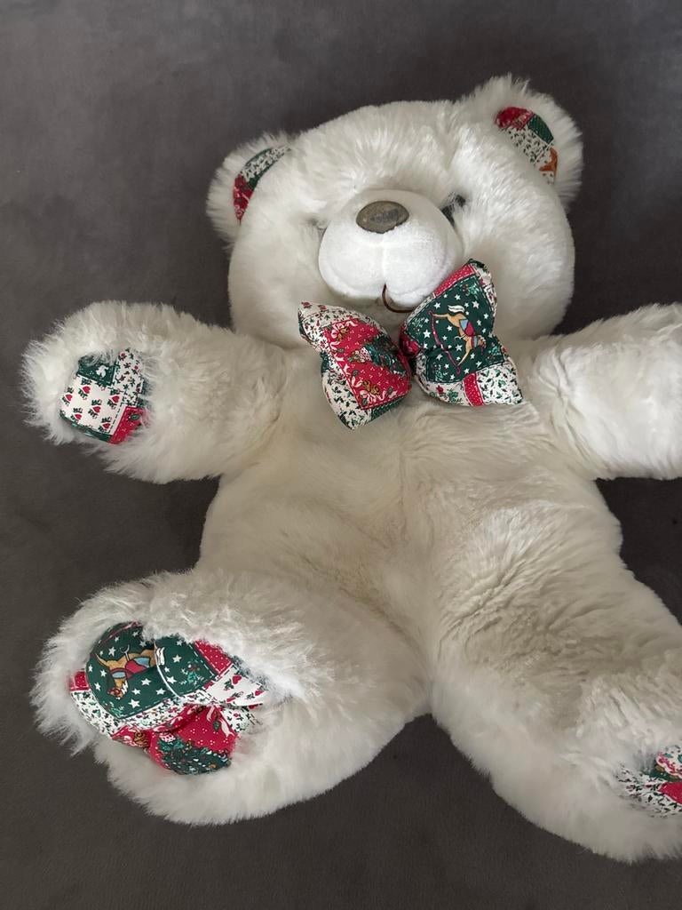 Witte knuffelbeer met kerstmotief strik en details, Ophalen, Overige merken, Overige karakters, Beer