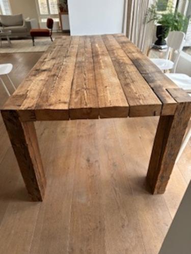 Robuuste balkentafel Jan van IJken, Huis en Inrichting, Tafels | Eettafels, Ophalen, Gebruikt, Eikenhout, 200 cm of meer