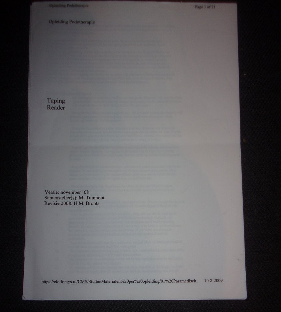 Reader Taping Podotherapie, Ophalen of Verzenden, Alpha, Gelezen, HBO