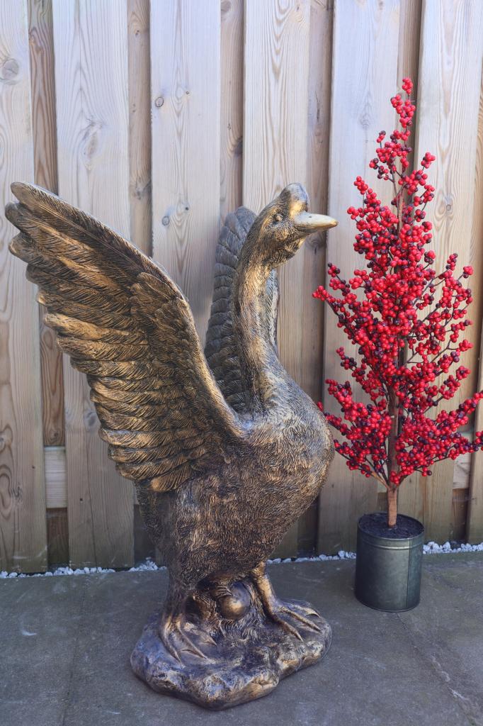 Gans tuinbeeld goud 78 cm – staand model, Tuin en Terras, Tuinbeelden, Dierenbeeld, Kunststof, -, -