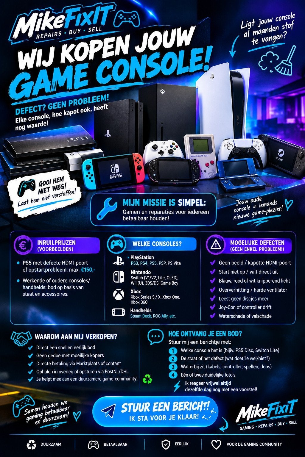 ️ PS5, Switch of Xbox (Defect of Werkend) Inkoop!, Ophalen of Verzenden, MikeFixIT, Info@mikefixit.nl, 2907dc
