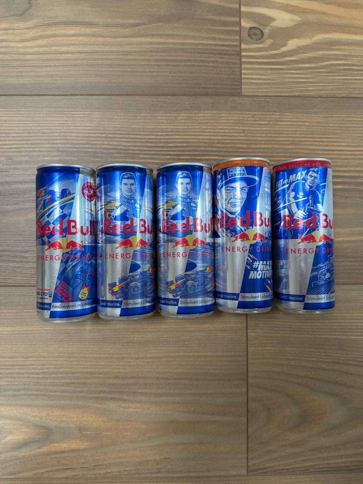 Red Bull Max Verstappen F1 Blikjes Collectie (5 stuks), Ophalen of Verzenden, Gebruikt