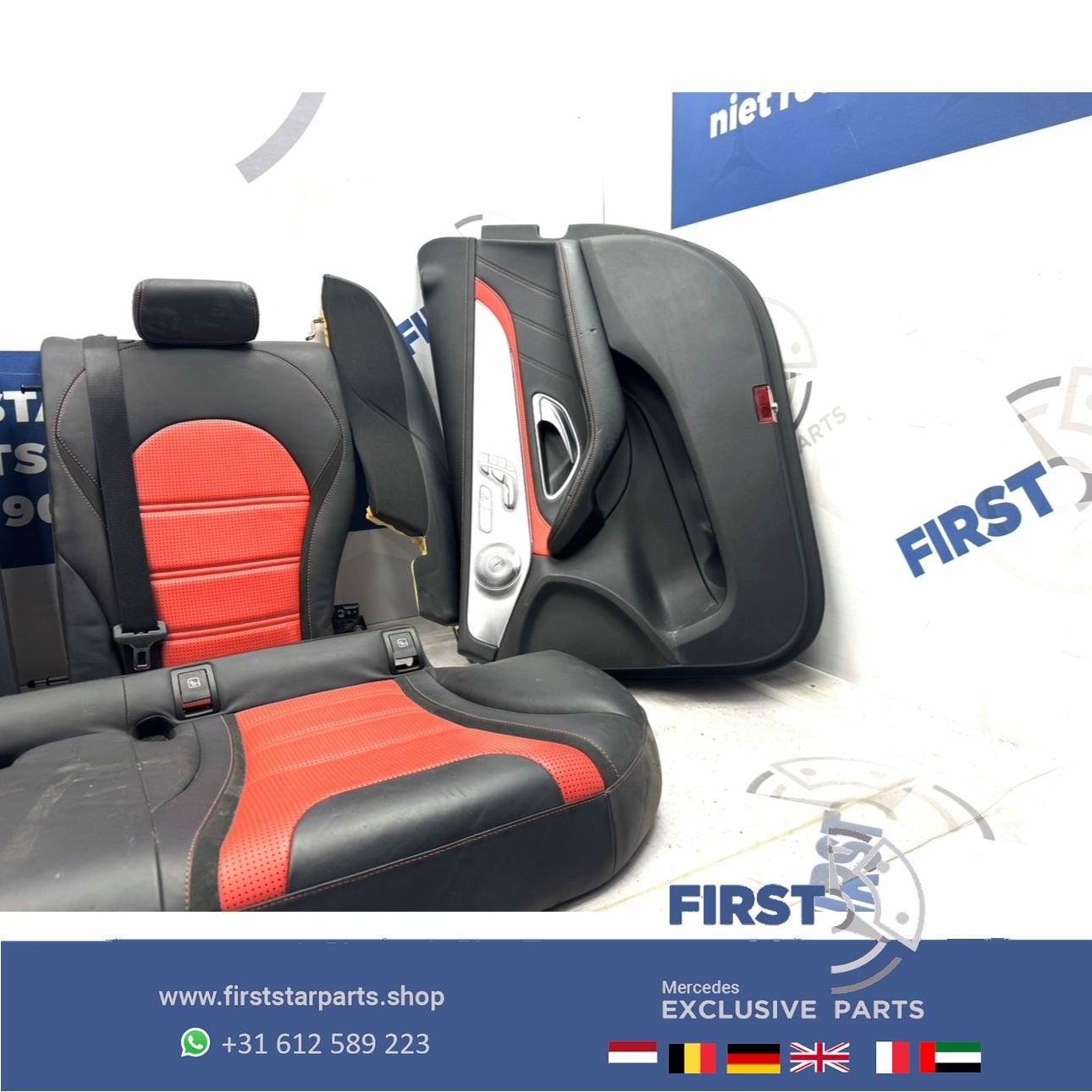 W205 ACHTERBANK + DEURPANELEN C63 AMG Mercedes C Klasse LEER, Auto-onderdelen, Interieur en Bekleding, Gebruikt, -, Ophalen of Verzenden