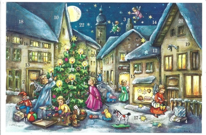 Adventskalender Kaart: Engelen versieren kerstboom - 12531, Ophalen of Verzenden, Nieuw