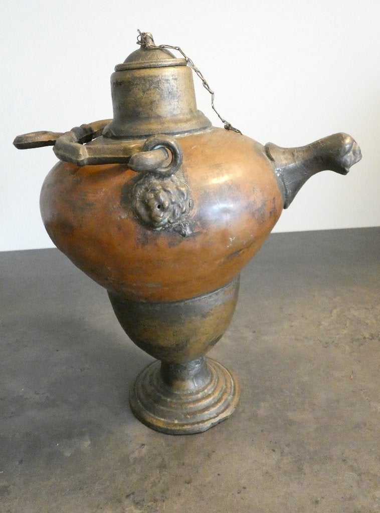 Aquamanile of waterketel in brons en koper [1704], Antiek en Kunst, Ophalen of Verzenden