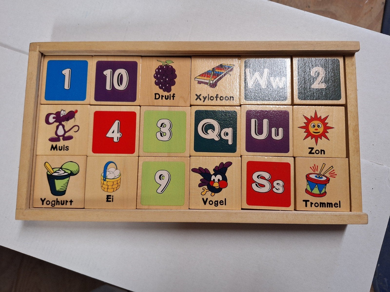 Houten cijfer en letter en plaatjes blokjes, Ophalen of Verzenden, Zo goed als nieuw