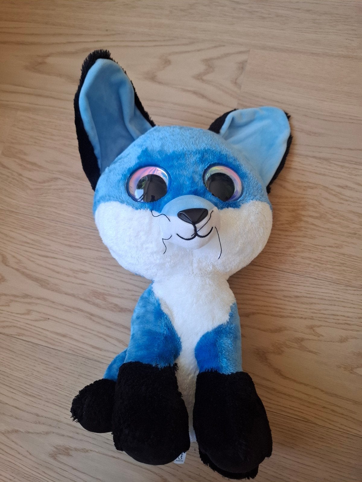 Grote blauwe vos knuffel met glitterogen, Ophalen, Overige merken, Overige karakters, Blauw