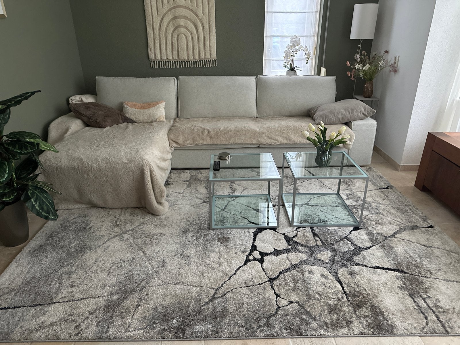 Kwantum Vloerkleed 200x290cm - Grijs/Beige met abstract patr, Huis en Inrichting, Stoffering | Tapijten en Kleden, Ophalen, Zo goed als nieuw