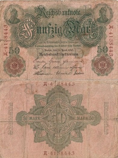 DUITSE RIJK 1910 50 mark #41 VF, Verzenden, Duitsland, Los biljet
