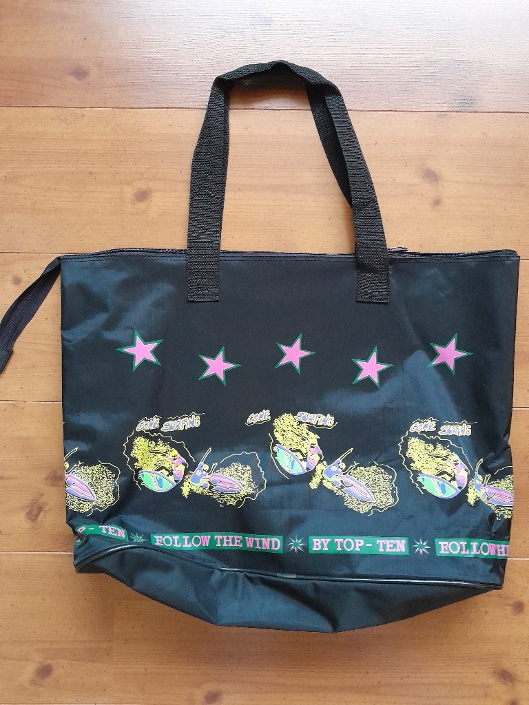 grote strandtas met rits , afm 55 x 38 cm , zwart met opdruk, Ophalen of Verzenden, Nieuw, Zwart, Overige typen