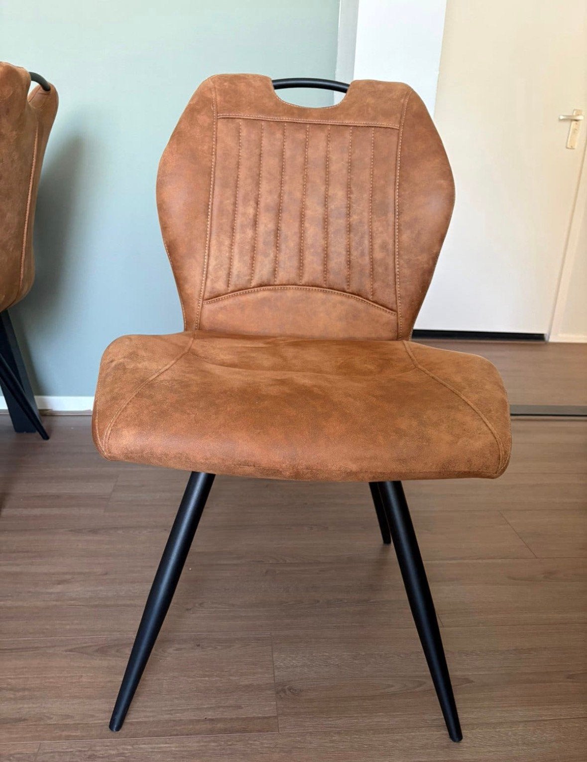 Cognac eetkamerstoelen, Ophalen, Bruin, Leer, Zo goed als nieuw