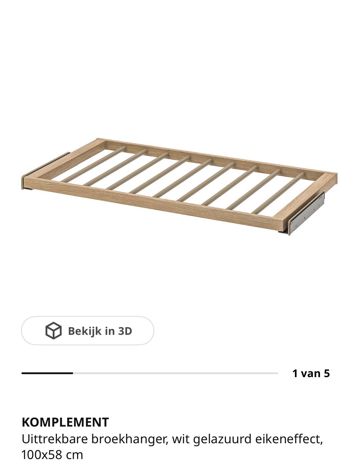 Broekhanger voor Ikea pax kast (Komplement), Ophalen, Zo goed als nieuw, Eenpersoons, 70 cm of minder