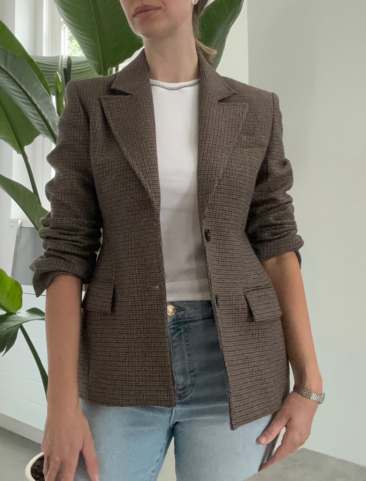 Prachtige geruite blazer jasje maat S Zara licht zand, Bruin, Nieuw, Ophalen of Verzenden, Jasje
