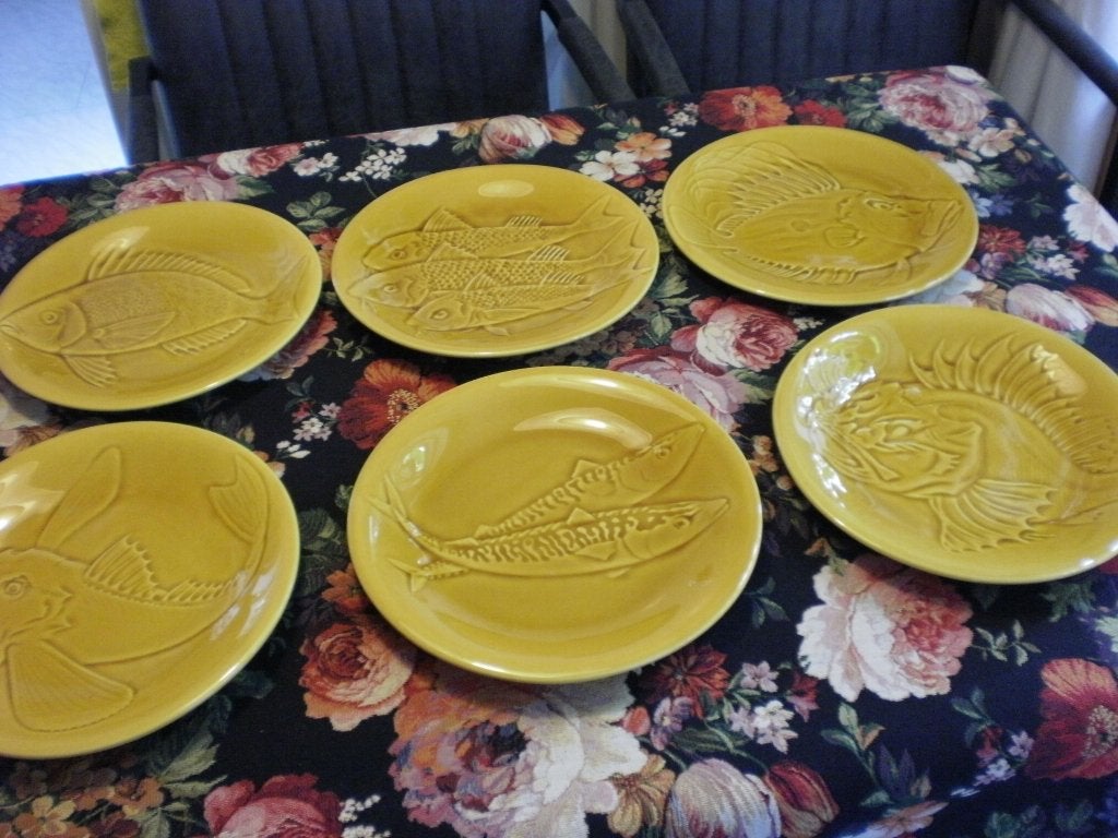 Vintage Frans serviesgoed met vissen, Ophalen