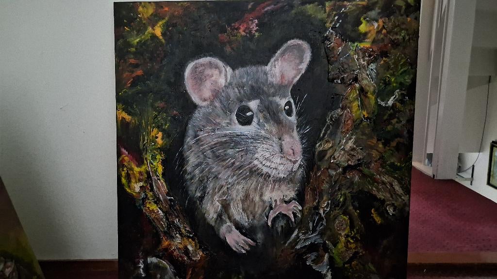 Ratje in een uitgeholde boomstam, Antiek en Kunst, Kunst | Schilderijen | Klassiek, Ophalen
