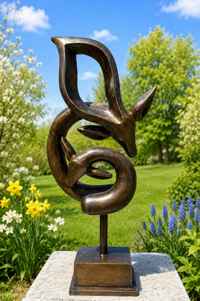 HERTENKOP VERSTRENGELD / bronzen beeld