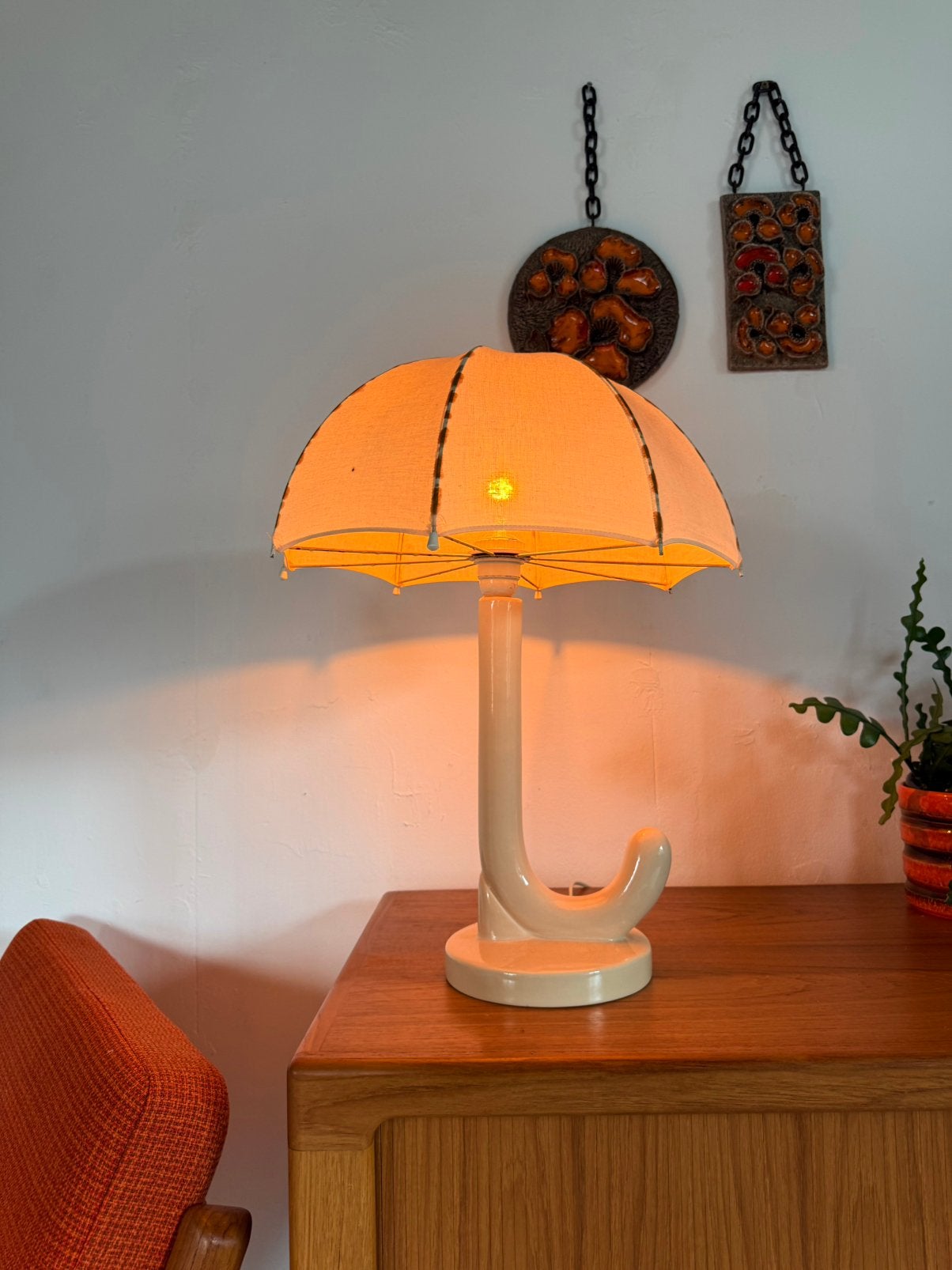 Vintage keramieken ‘Umbrella’ tafellamp ‘80, Figuurlamp, Overige merken, Vintage, 55 cm
