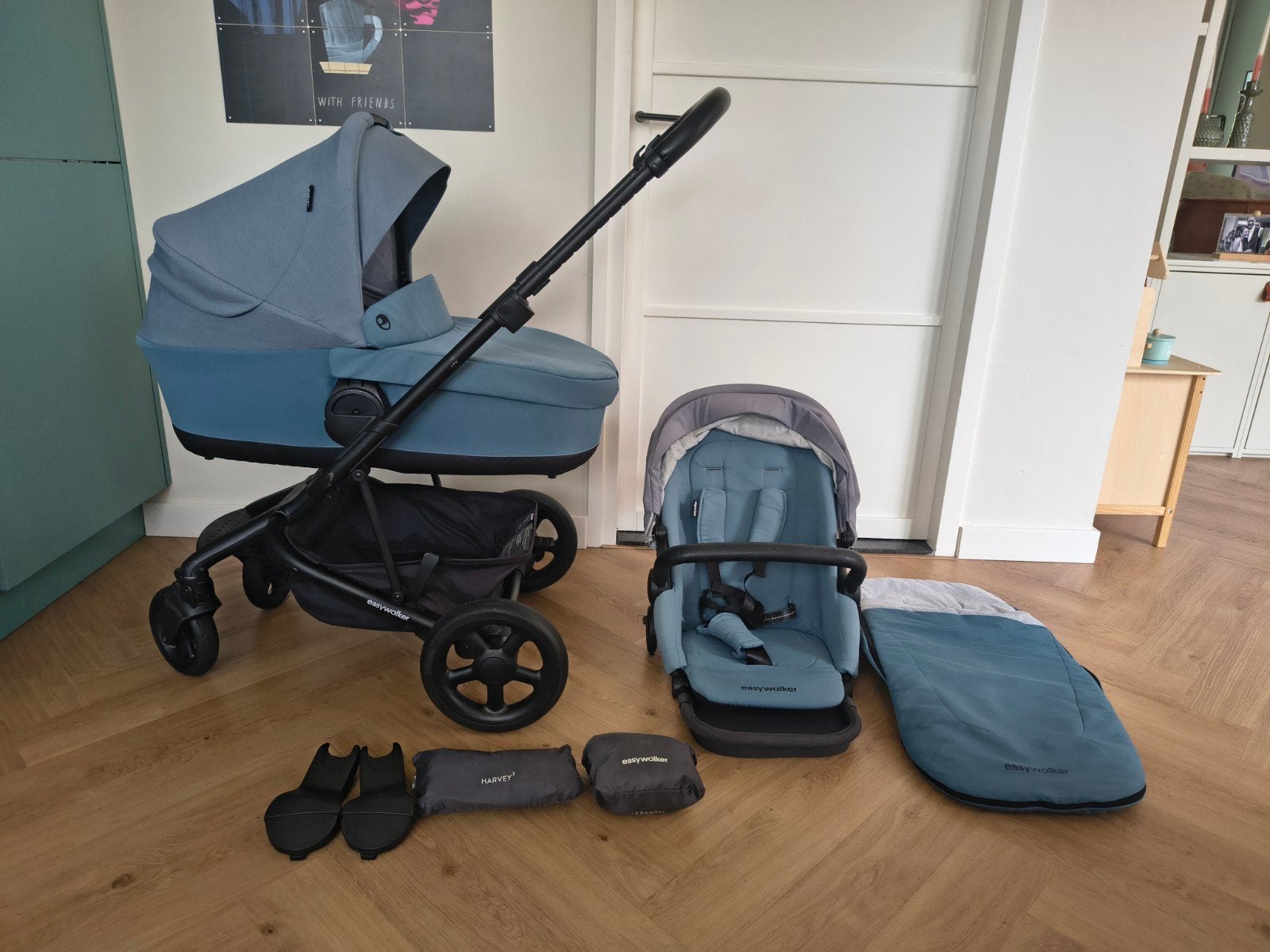 Easywalker Harvey2 Blauw, Kinderen en Baby's, Kinderwagens en Combinaties, Gebruikt, Combiwagen, Verstelbare duwstang, Ophalen