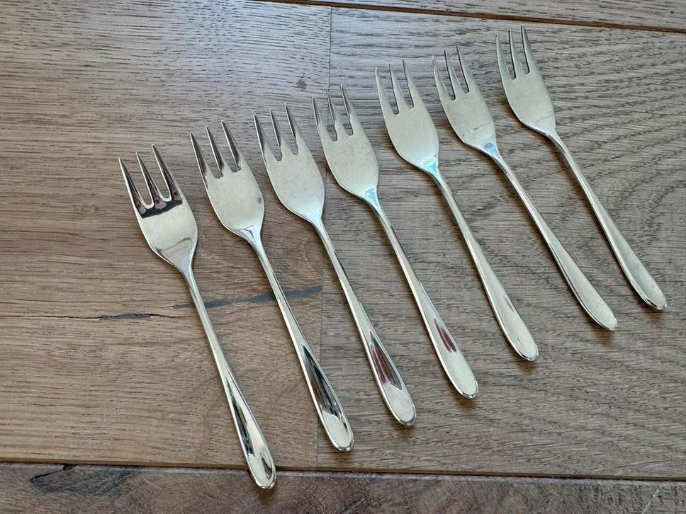 Set van 7 Gero 100 verzilverde gebaksvorkjes, Ophalen of Verzenden