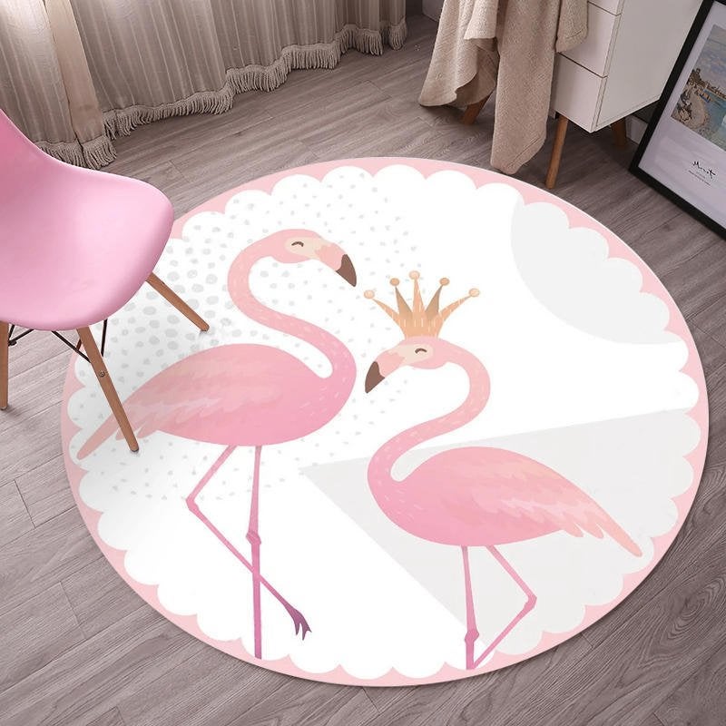 Rond Wit Flamingo Vloerkleed / Kleed Tapijt Mat Vloermat, 100 tot 150 cm, Verzenden, Wit, Rond