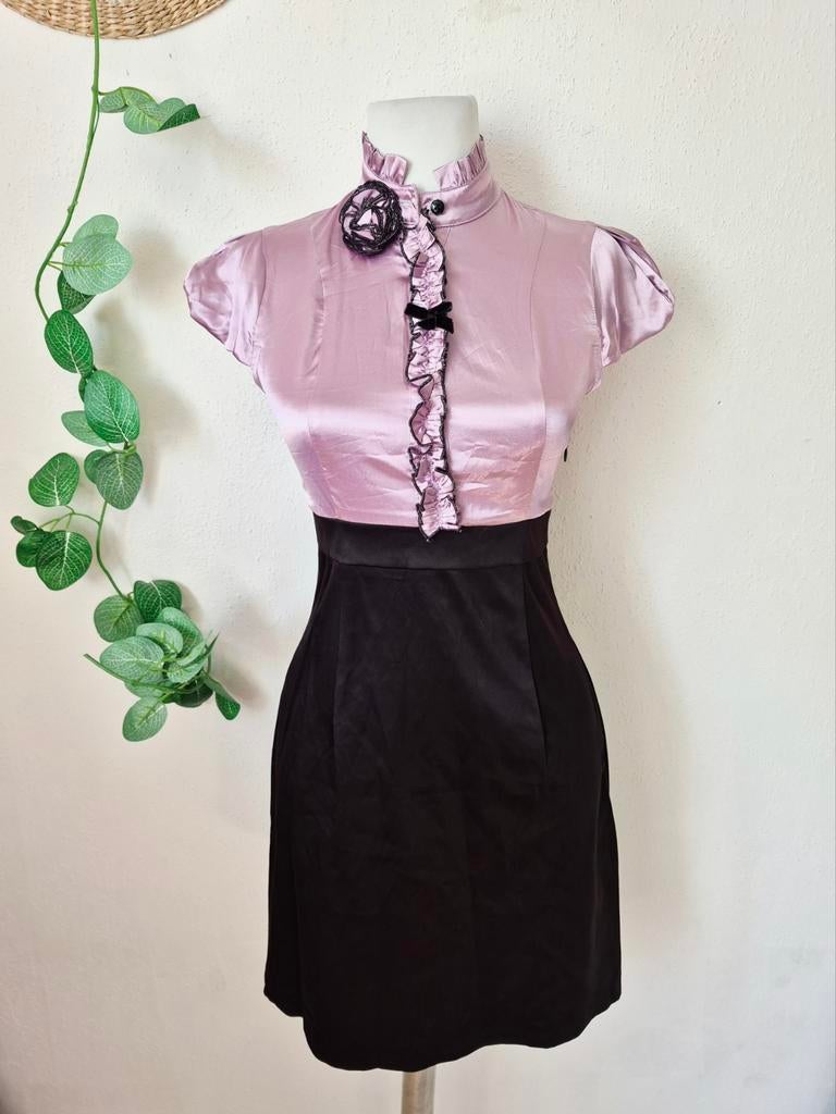 Vintage Y2K satijnen Lolita cocktaildress S, Ophalen of Verzenden, Zo goed als nieuw, Vintage, Maat 36 (S)