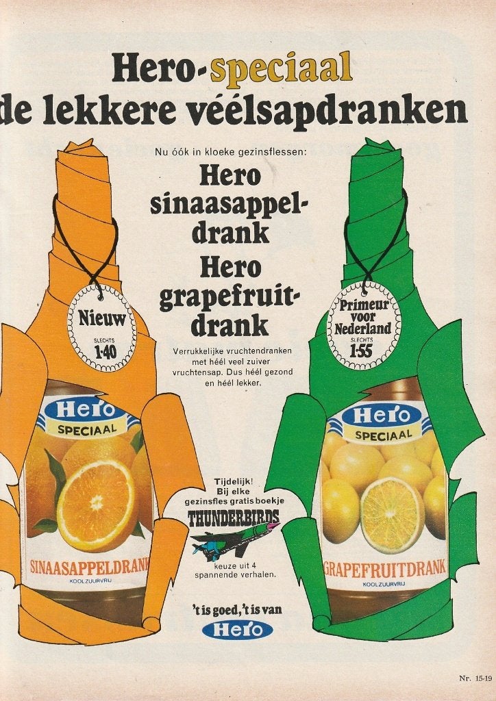 retro reclame 1968 Hero frisdrank limonade grapefruit, Verzamelen, Verzenden, Overige typen