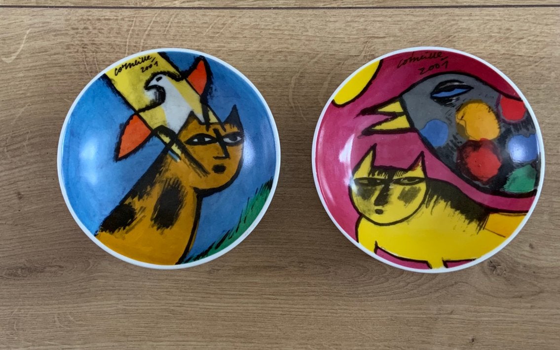 2 kleine schasltjes bakjes katten vogels corneille, Ophalen of Verzenden