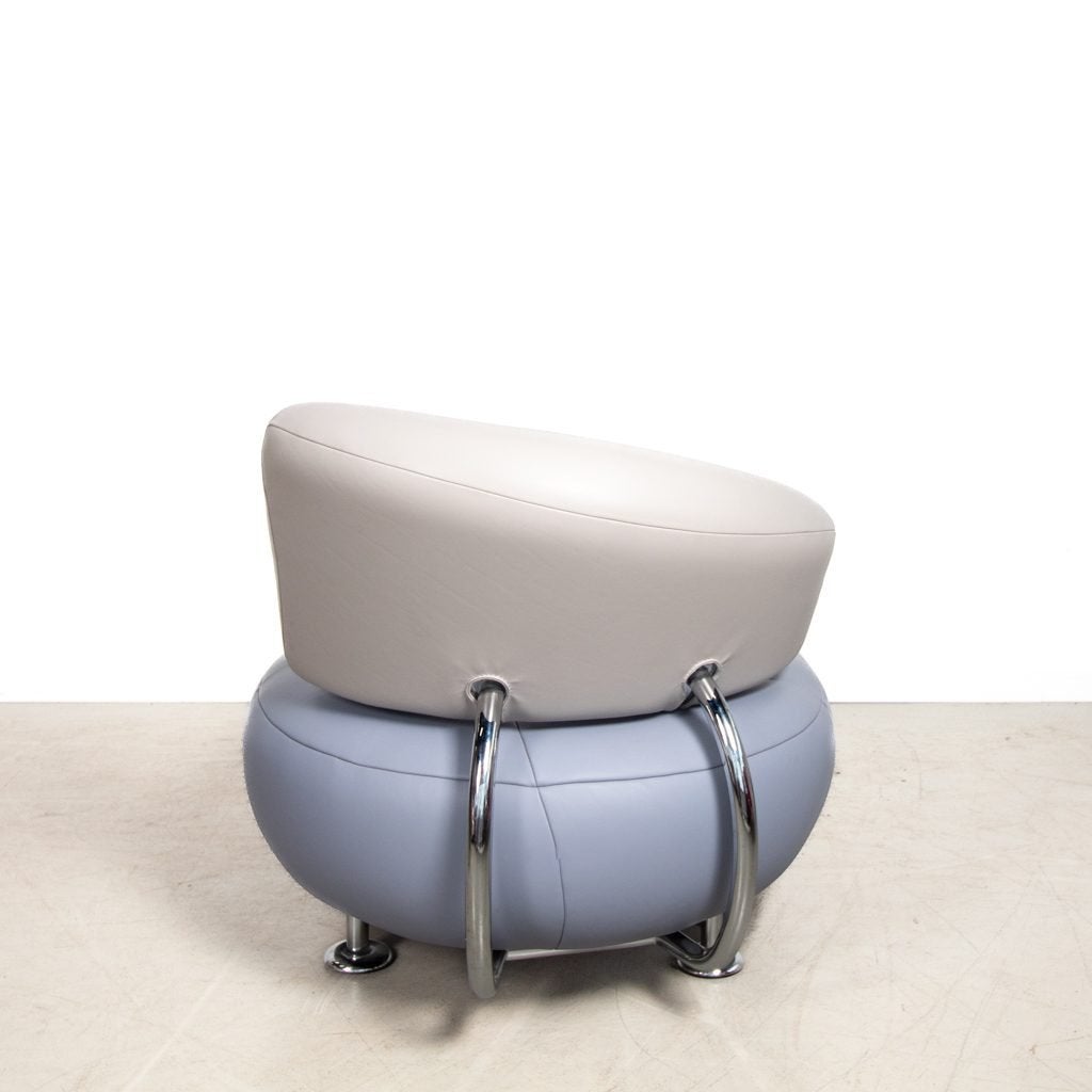 Leolux Kikko Chaise Longue Fauteuil Grijs/Blauw Leer, Niet ingevuld, Zo goed als nieuw, Niet ingevuld, Niet ingevuld