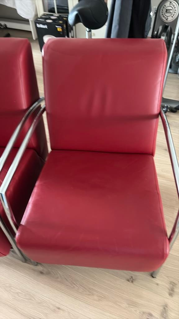 Rode leren fauteuils van Montel, Huis en Inrichting, Fauteuils, Gebruikt, Leer, 75 tot 100 cm, Ophalen