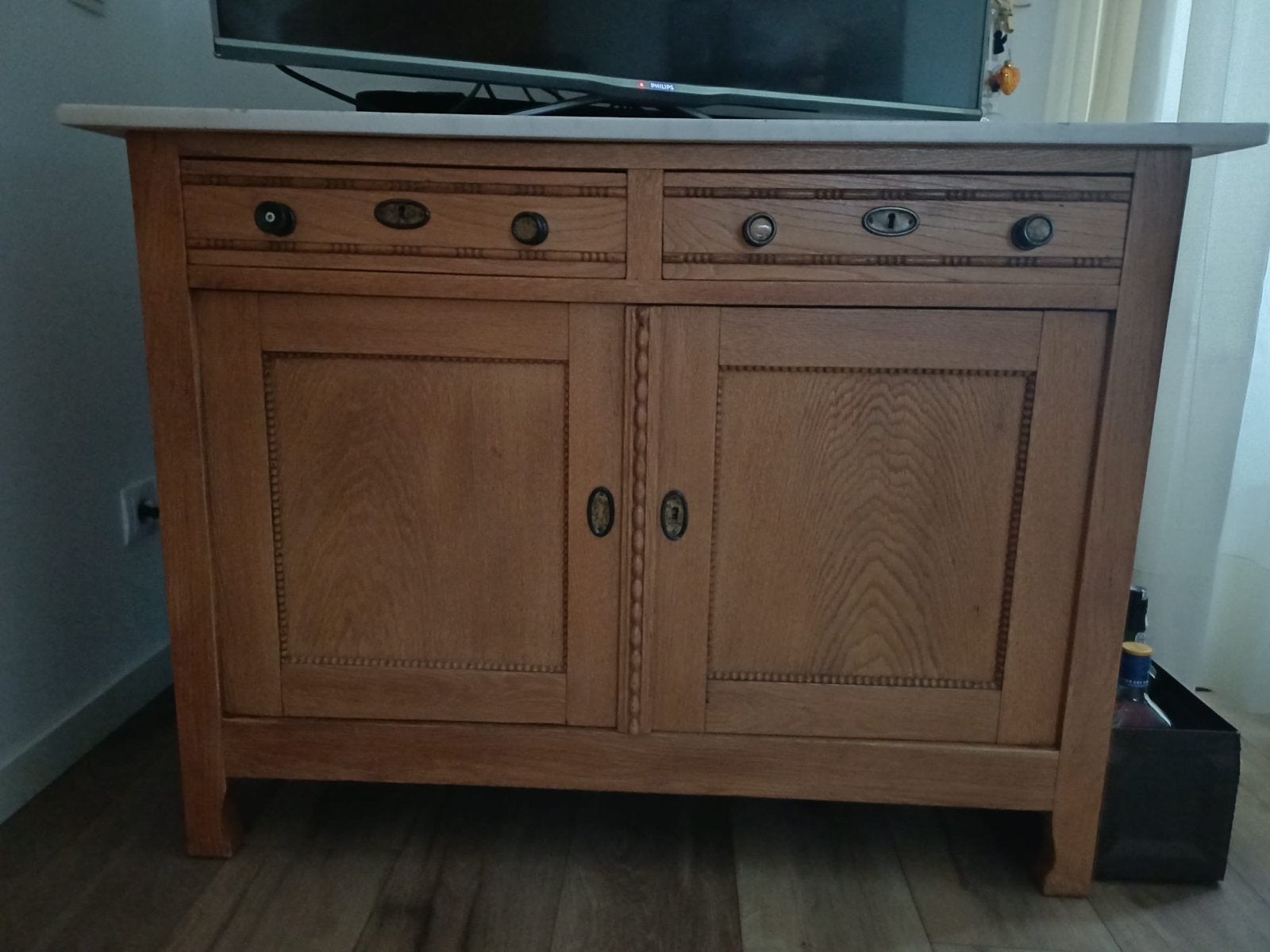 Eiken Commode met Marmeren Blad en Bijpassende Spiegel, Antiek en Kunst, Ophalen