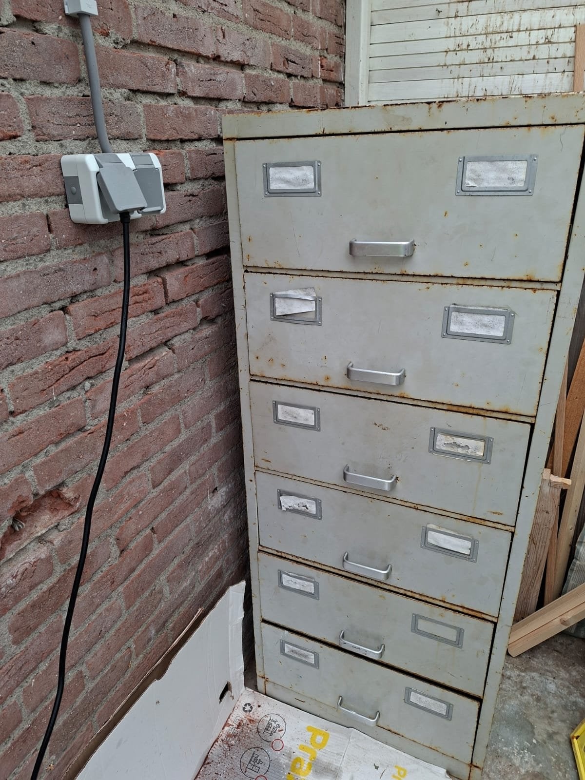 Vintage metalen archiefkast met 6 laden - industrieel, Huis en Inrichting, Ophalen, Gebruikt, Meerdere deuren, 50 tot 100 cm