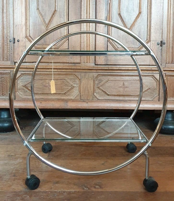 vintage barcart trolley theewagen chroom glas izgs, Ophalen, Zo goed als nieuw, Trolley, Demontabel