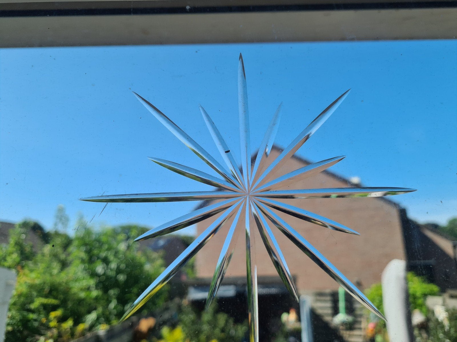 Decoratief raam  sterdesign -Houten kozijn no glas en lood, Ophalen, Gevelraam of Ruit, Gebruikt, Minder dan 80 cm