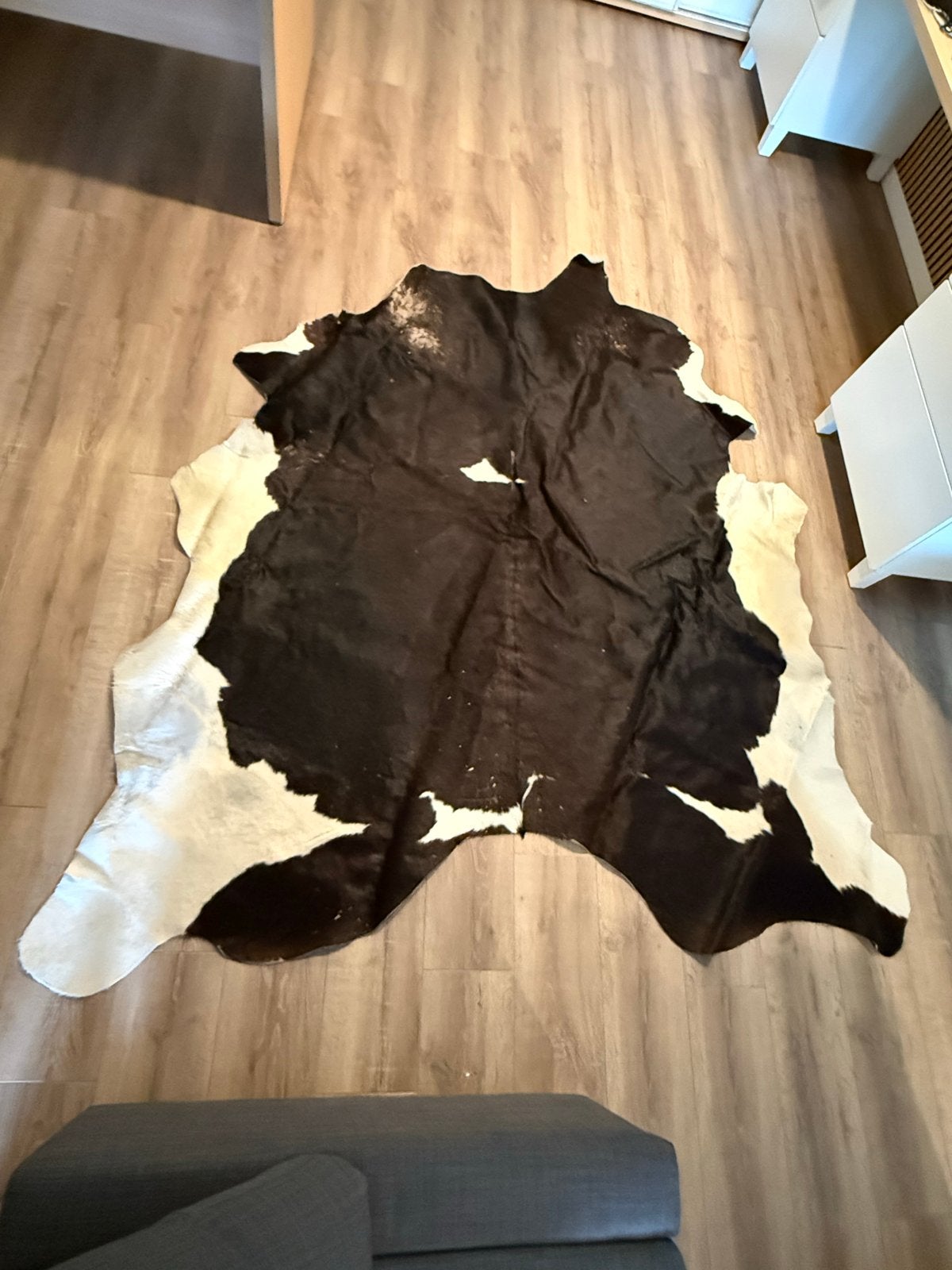Zwart-wit koeienhuid vloerkleed. IKEA Koldby, Huis en Inrichting, Gebruikt, 100 tot 150 cm, Zwart, Ophalen of Verzenden