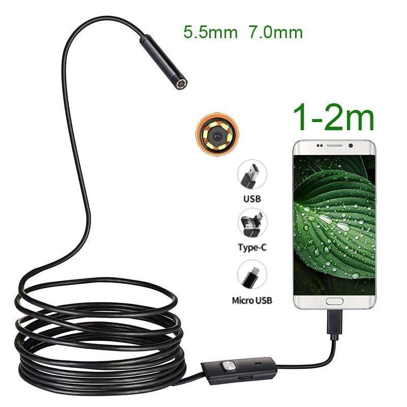 Endoscoop 2 meter Micro USB + USB-C - Ø7mm, Ophalen, Nieuw, Temperatuur
