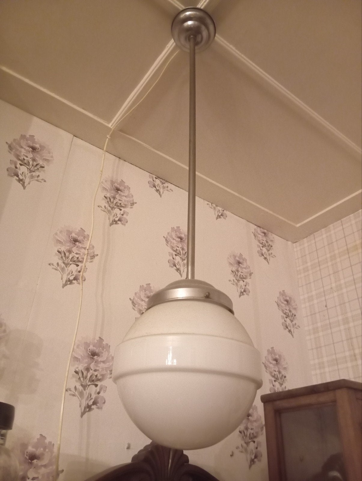 Vintage Art Deco Jaren '20 Hanglamp - Melkglas Bol, Ophalen