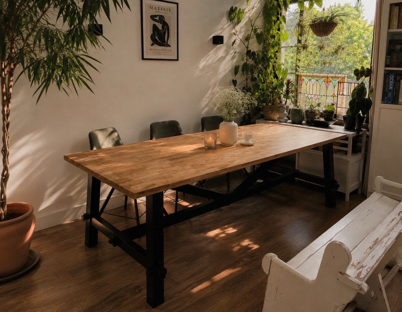 Robuuste houten eettafel, Huis en Inrichting, Tafels | Eettafels, Ophalen, Gebruikt, 50 tot 100 cm, 150 tot 200 cm