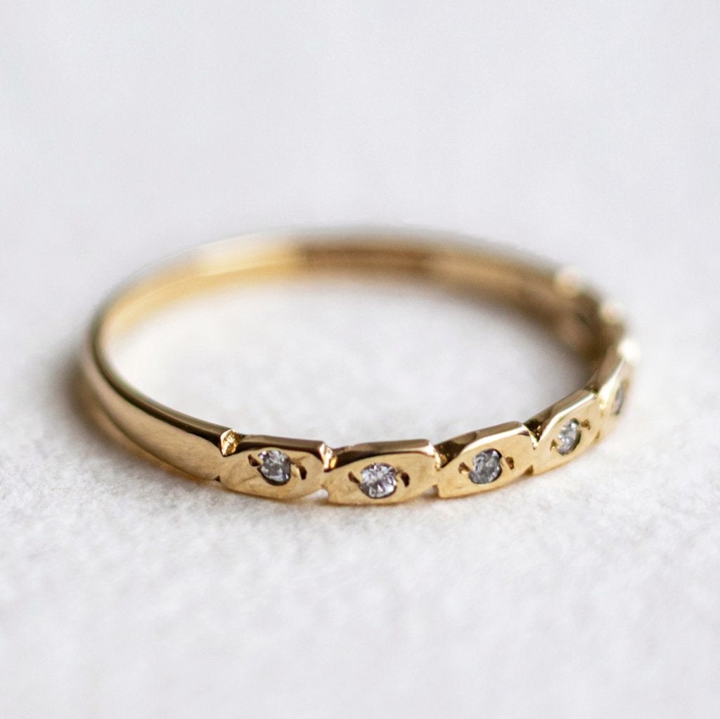 Vintage 9K gouden H eternity ring met CZ - 18,25, 18 tot 19, Ophalen of Verzenden, Zo goed als nieuw, Met edelsteen