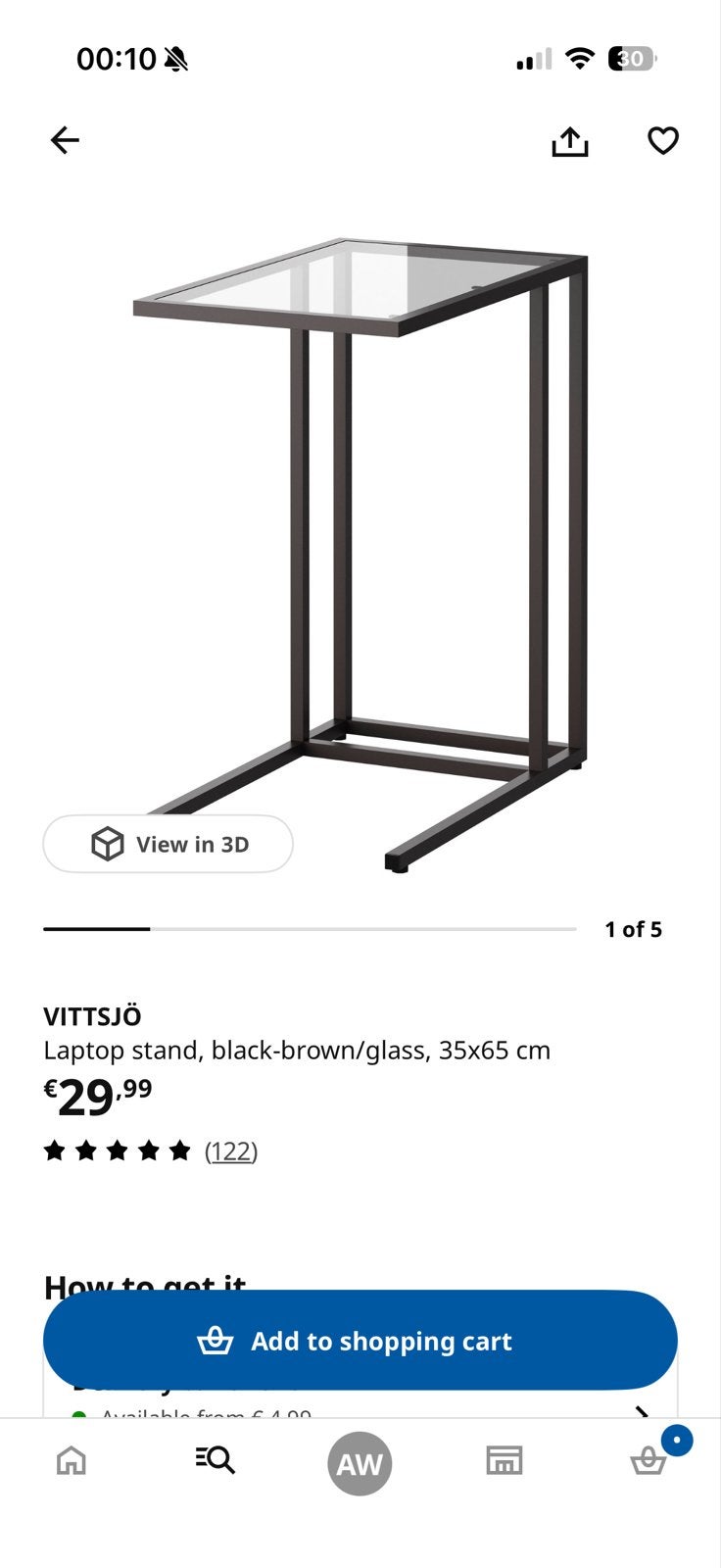 IKEA VITTSJÖ Laptopstandaard - Zo goed als nieuw, Huis en Inrichting, Tafels | Bijzettafels, Ophalen, 55 tot 75 cm, 60 cm of meer