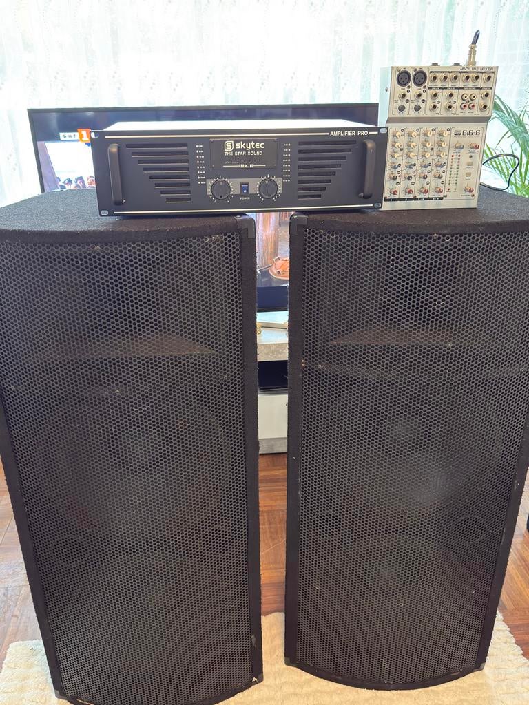 Complete PAset:versterker, DAP Audio mixer,DAP audio speaker, Ophalen, Zo goed als nieuw