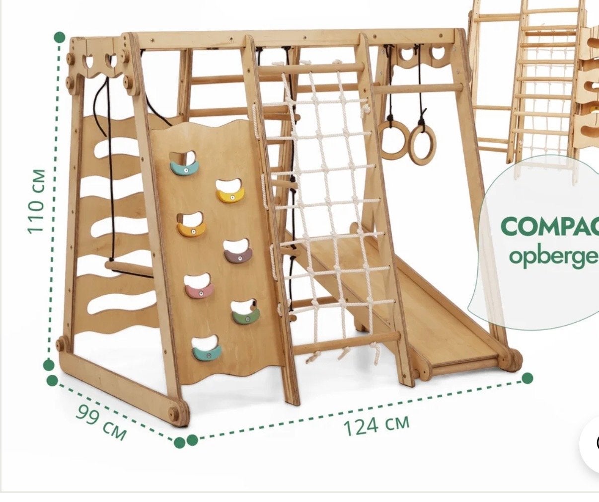 Houten Klimrek met Glijbaan en Klimwand voor Kinderen, Kinderen en Baby's, Ophalen, Zo goed als nieuw, Glijbaan