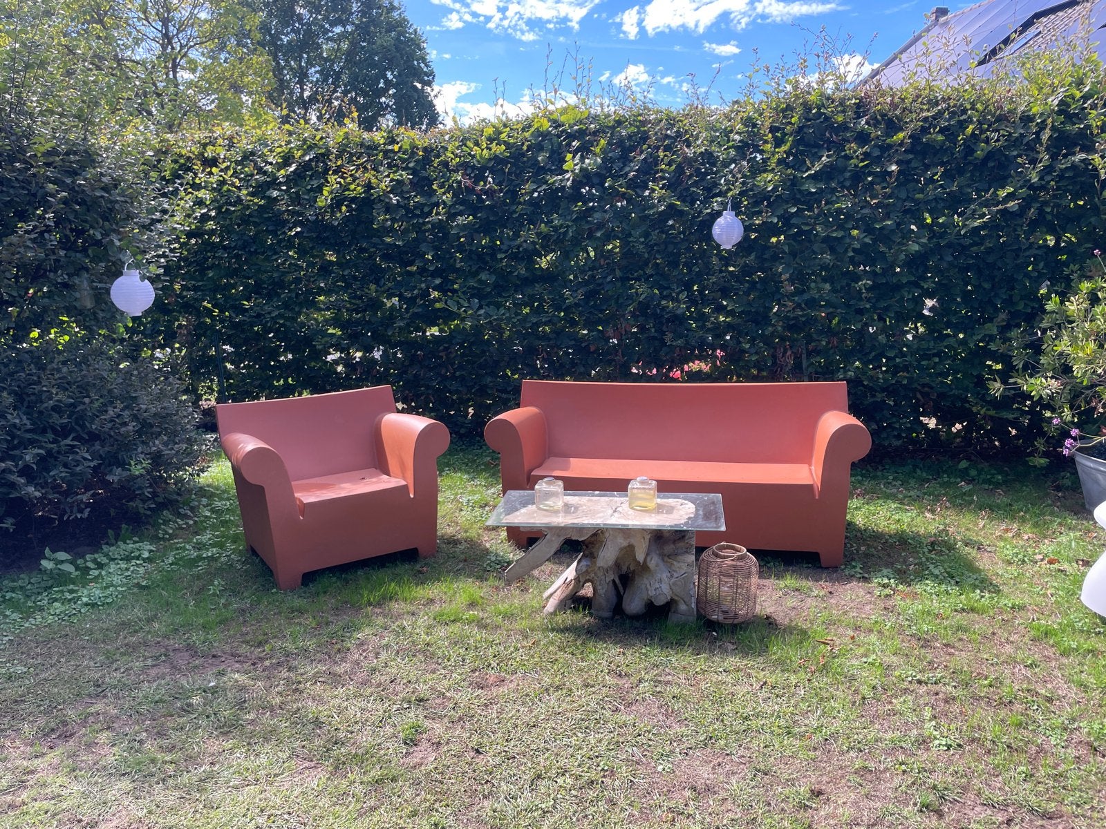 Kartell Bubble Club set: 2 banken, 3 stoelen - Starck terrac, Ophalen, Kunststof, Gebruikt, Meer dan 8 zitplaatsen