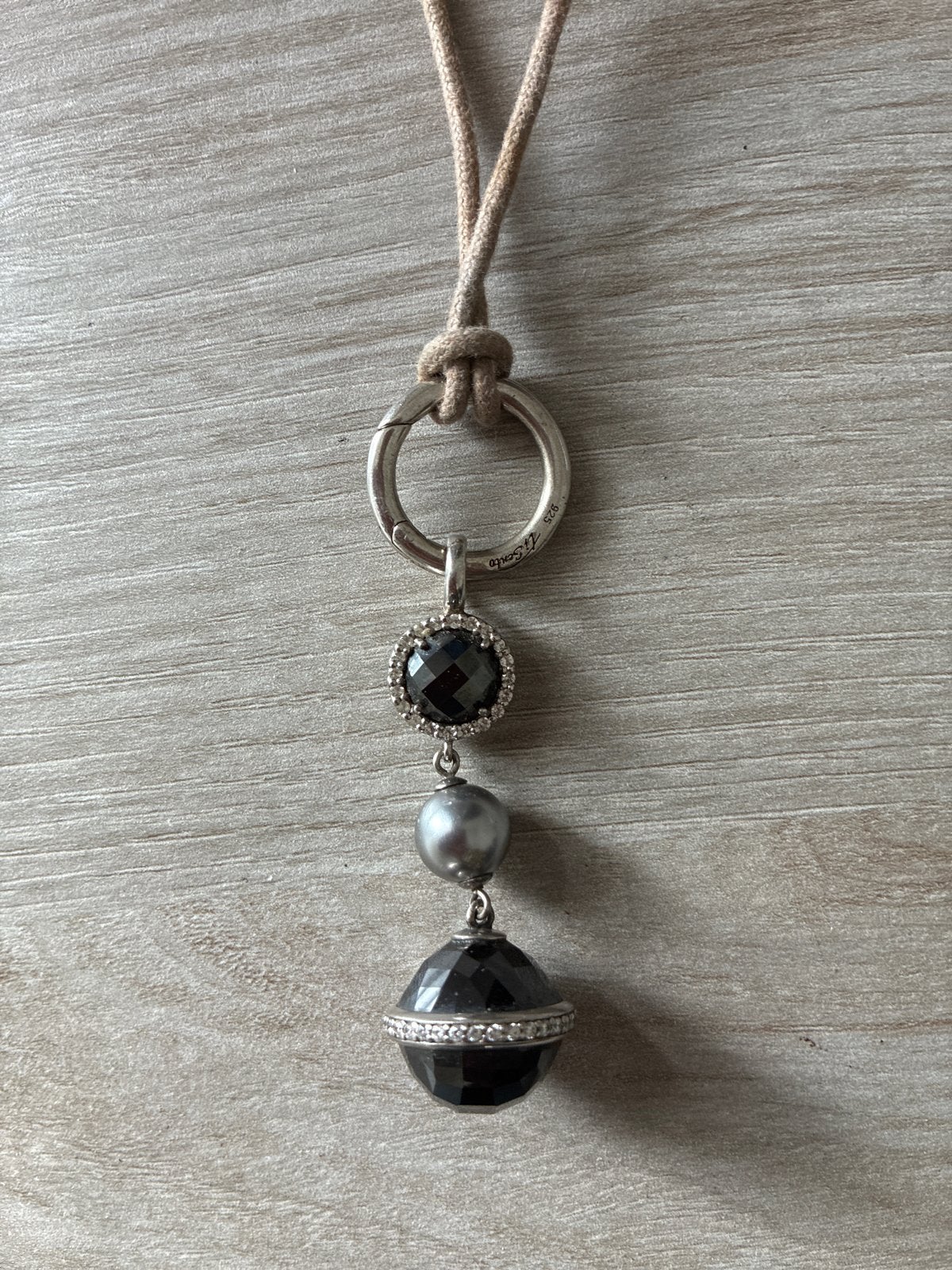 Zilveren TI SENTO ketting met zwarte stenen en parel, Sieraden, Tassen en Uiterlijk, Kettingen, Gebruikt, Zwart, Ophalen of Verzenden