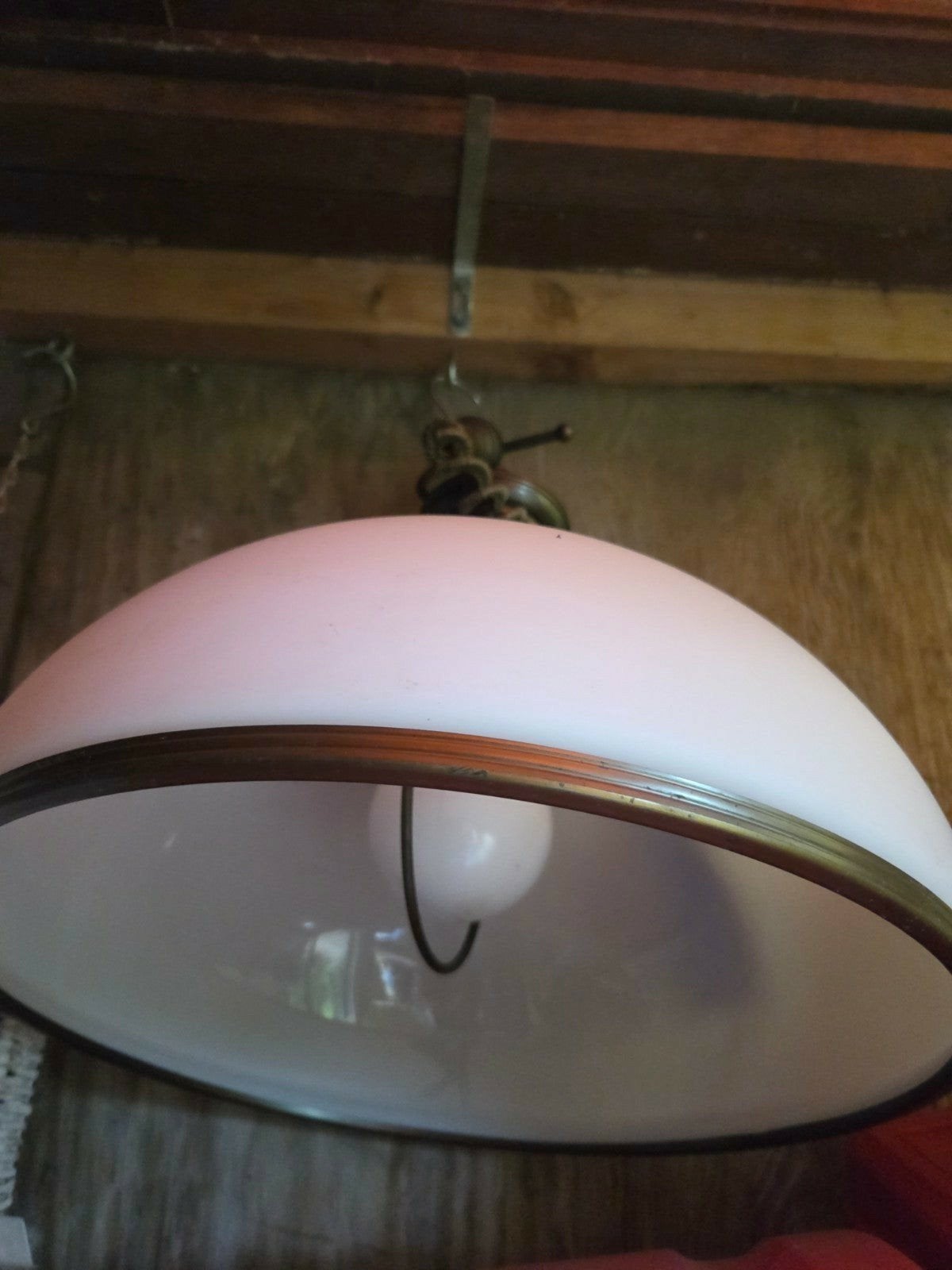 Verstelbare hanglamp met glazen kap metaal vintage treklamp, Ophalen of Verzenden, Gebruikt, Glas