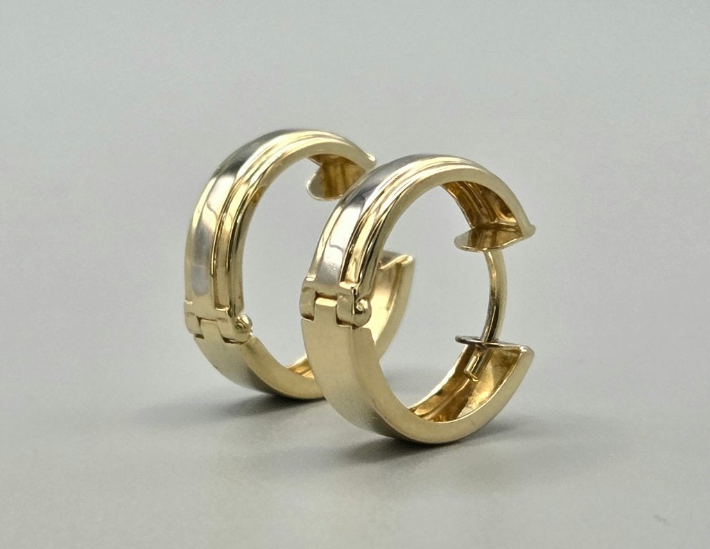 Vintage gouden bi-color oorbellen. 2026/605, Hangers, ., Ophalen of Verzenden, Zo goed als nieuw