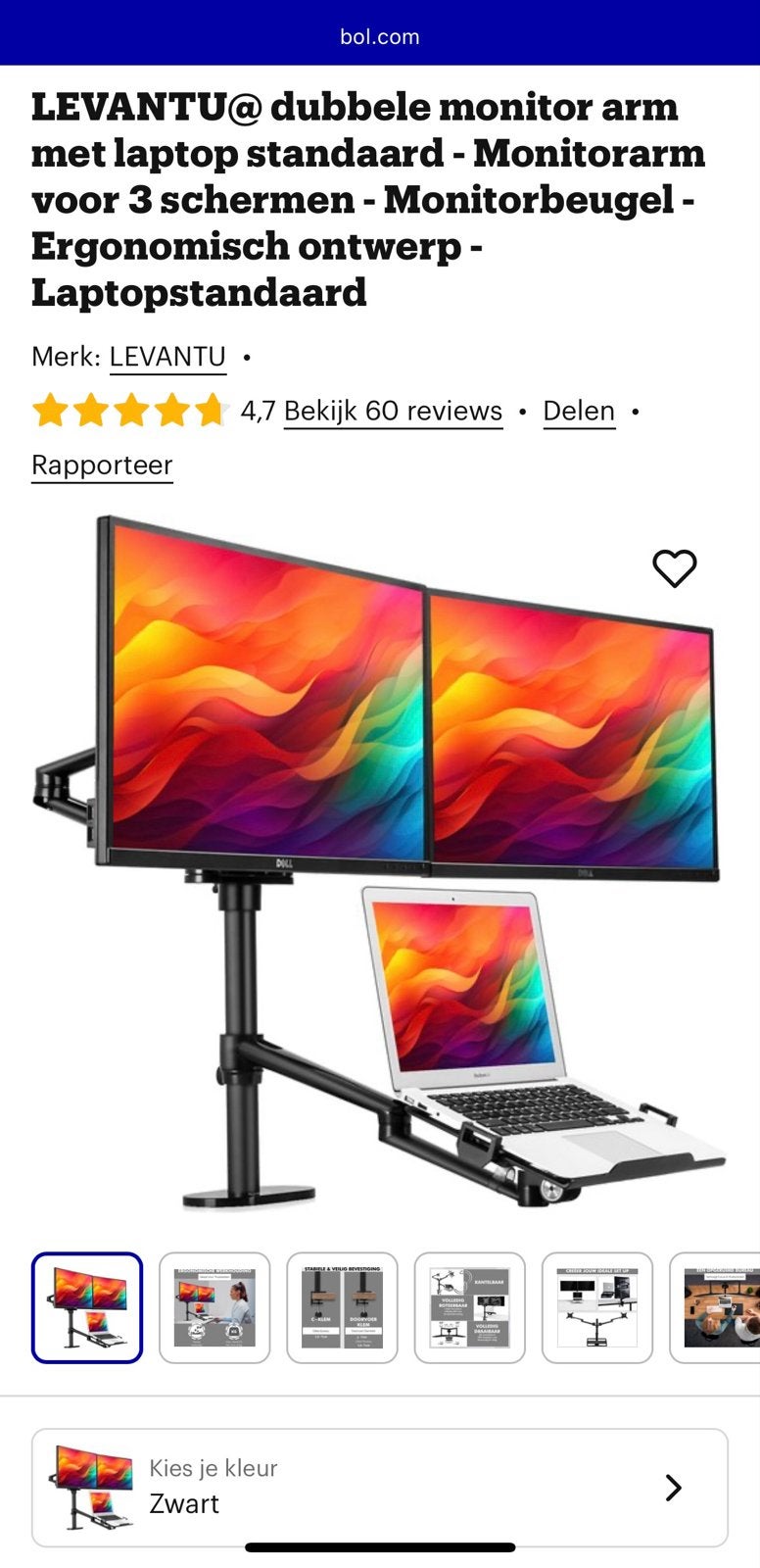 LEVANTU Dubbele Monitorarm met Laptop Standaard - Nieuw in D, Computers en Software, Monitoren, In hoogte verstelbaar, Nieuw, Ophalen of Verzenden
