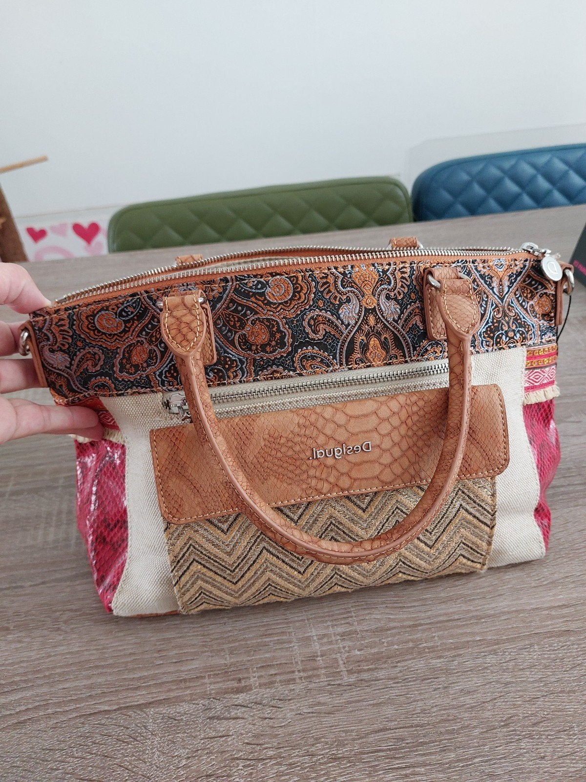 Desigual Handtas met Patroon en Slangenprint Details, Ophalen of Verzenden