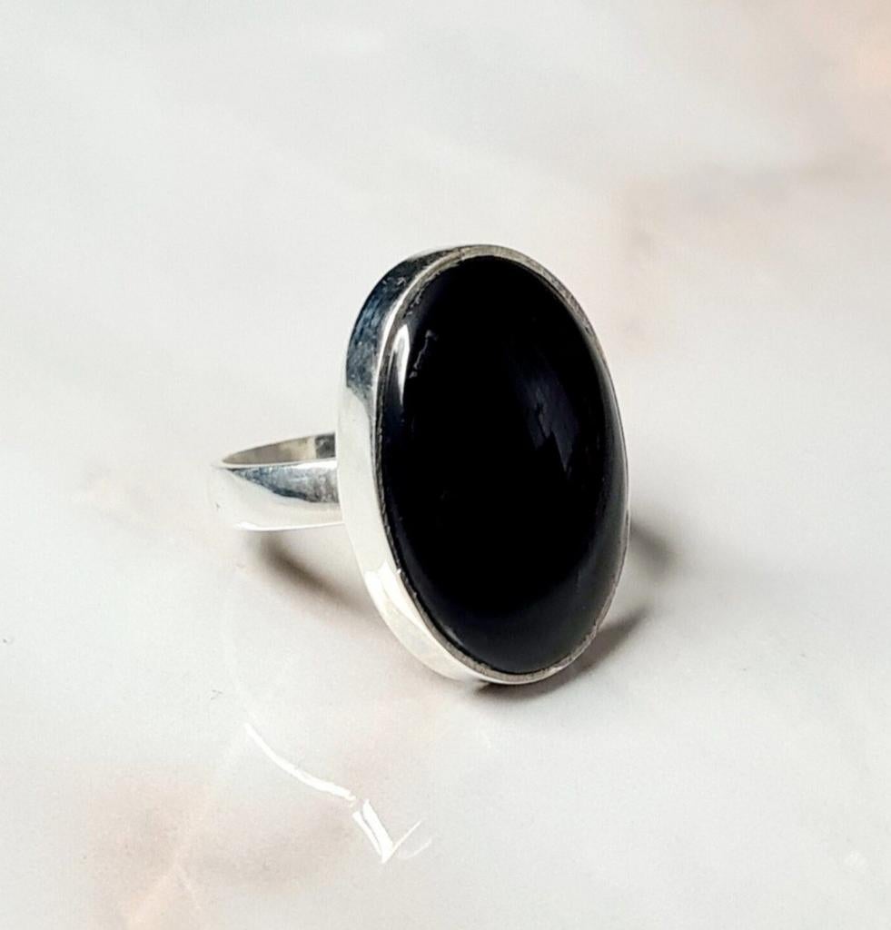 Onyx S925 zilveren ring ovaal, Verzenden, Zwart, Nieuw, 17 tot 18