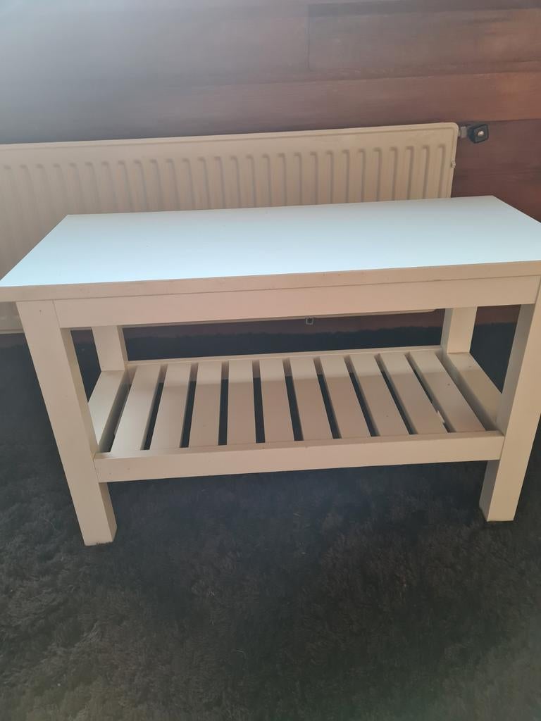 Witte salontafel met opbergplank, Ophalen, Gebruikt, 100 tot 150 cm, 50 tot 100 cm